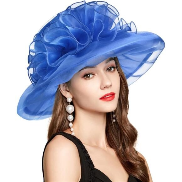 Derby Hats for Women, Classy Organza Sun Hat, Blue main image 4